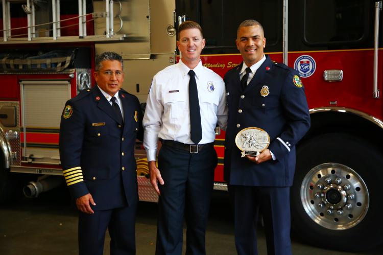Orlando Fire Department Chief Salazar, Lt. Brad Dickey of the Seminole County Fire Department and Lt. Benjamin Wootson of the Orlando Fire Department