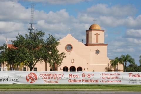 The All Souls Catholic Church on S.R. 46 looks oddly sparce this year, as typically carnival rides, such as the giant ferris wheel, and vendors would be setting up before the festival.