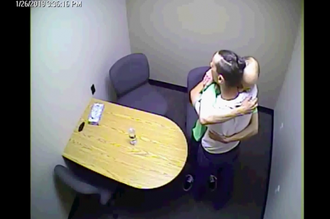 Jason and Grant Amato embraced in a video presented as evidence in Grant's bond hearing on Wednesday.