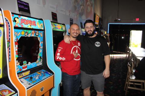 Andy Rodriguez (from left) and Adrian Ravelo own new gaming joint Arcade Monsters in Oviedo.