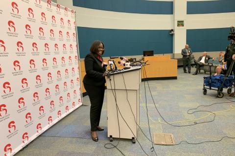 Seminole County Public Schools Superintendent Serita Beamon talks about back-to-school success at a press conference this week.