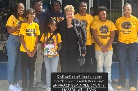 The Seminole County NAACP Youth with Seminole County NAACP President Marian Williams (center) at the Westside Community Center.
