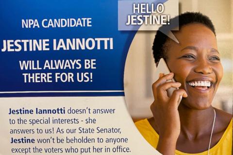 Jestine Ionnatti sent out a flyer with a stock image on it.