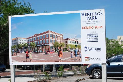 Signs in downtown Sanford have shown renderings for the Heritage Park project, which has been in the works for nearly five years.