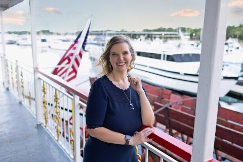 St. Johns Rivership Company Owner Michelle Wyatt (above) on the Barbara Lee in the Sanford Marina. 