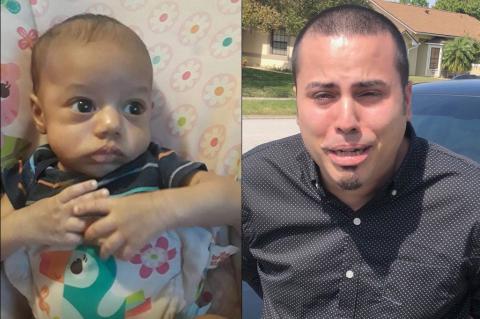 More than a year after baby Julius Vasquez (left) died his father Emmanuelle Vasquez (right) was charged with first-degree murder.