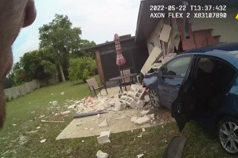 Video shows the vehicle crashed into the home. 