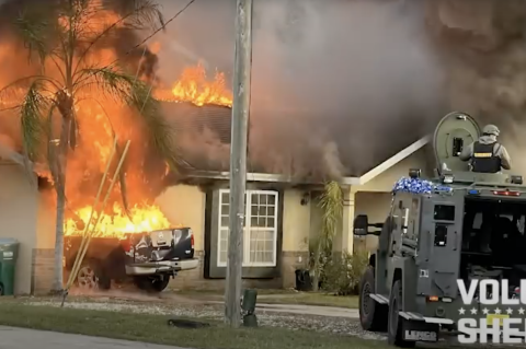 According to the Volusia Sheriff’s Office, Hadley set fires inside his truck, then fled inside his home, which also caught on fire. Deputies were eventually able to apprehend him after a standoff.
