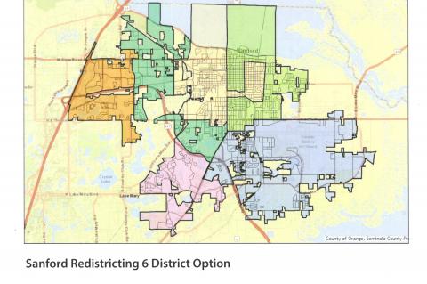 This map shows one option that includes breaking Sanford into six districts.
