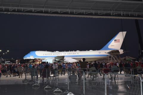 Herald photo by Susan Wenner/ His plane at the Orlando Sanford International Airport. It was estimated there were 7,000 in attendance. 