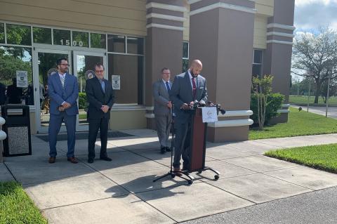 Seminole County Supervisor of Elections Chris Anderson announces the new EVOLVE Partnership during a press conference outside of his office Wednesday.