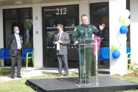 Sheriff Dennis Lemma speaks during the opening of the Hope & Healing Center in March 2021.