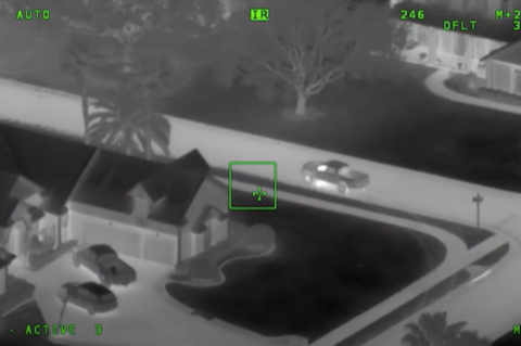 Video from the Sheriff’s Air One helicopter (above) shows Elger Johnson driving in his Toyota Tacoma while running from deputies.