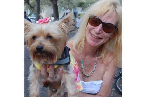 This woman attended with Liberty the Dog  on Saturday to listen to the bands around downtown Sanford. 