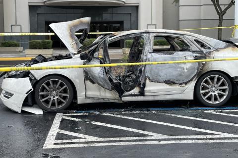 A picture after the fire shows the extent to which the car was damaged.