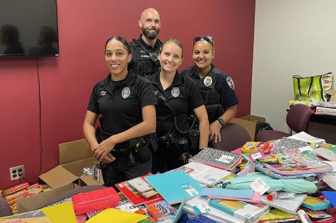 Hundreds of school supplies were collected this week (above) when the Oviedo Police Department hosted a school supplies drive at the Walmart on Deep Lake Road in Oviedo (below).