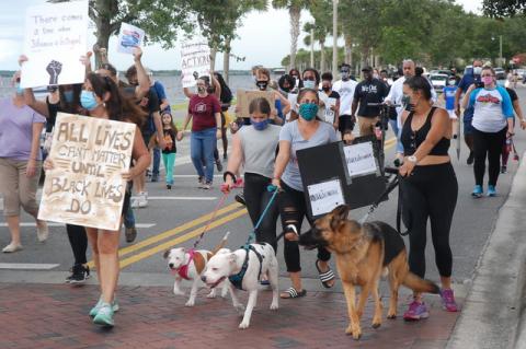 A march took people from Fort Mellon Park, along Seminole Boulevard, to the front of City Hall. 