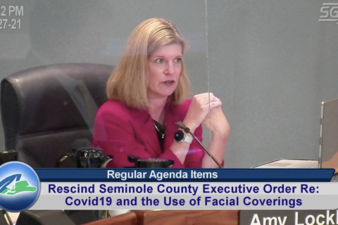 Commissioner Amy Lockhart (above) was intially the board member to recommend considering rescinding the mask mandate.