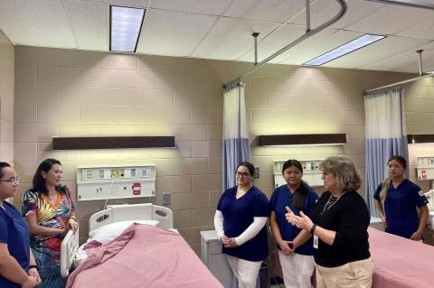 Congresswoman Stephanie Murphy (left) visits with students and teachers at the Seminole High School Academy of Health Careers magnet program.