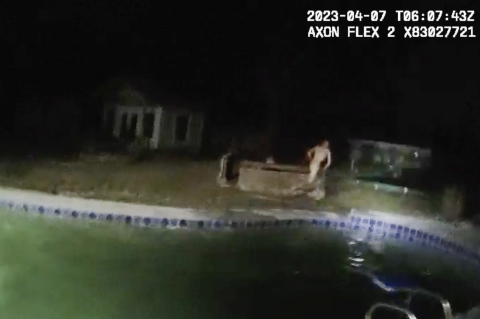 Body camera footage from the responding deputy shows Tokman running naked from the pool to the trampoline.