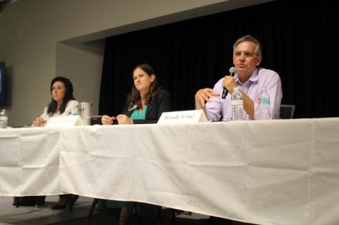 Oviedo Mayor candidates Emma Reichert (from left), Megan Sladek and Randy Core laid out their visions for the city's future at a forum Wednesday night.