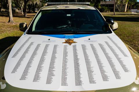 The hood of the vehicle (above) honor all Medal of Honor recipients, including those from Oviedo.