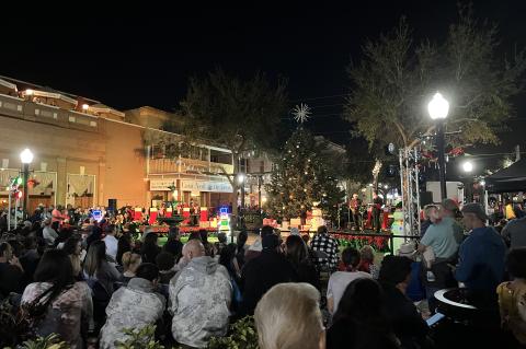 Crowds gather before Friday’s festivities started in Magnolia Square.