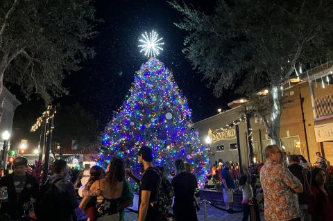 Sanford officials and residents celebrate the start of the holiday season with the annual lighting of the city’s Christmas tree in Magnolia Square last Friday evening.