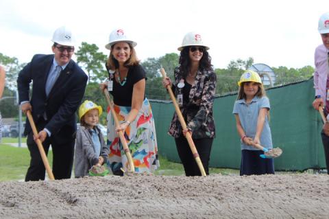 Pine Crest Elementary Principal Alex Agosto was joined by School Board members Amy Pennock and Abby Sanchez as well as elementary school students for the groundbreaking of their new school building.