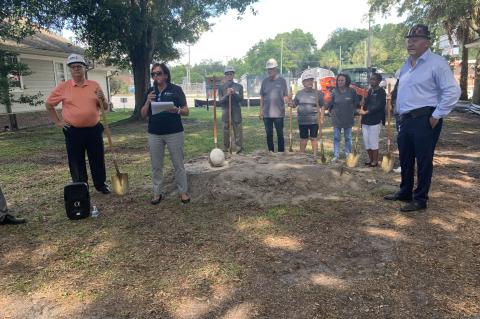 Sanford Pregnancy Center  Founder Andrea Krazeise (second to left) talks about the history of the center during the ground breaking ceremony held Wednesday in Sanford. 