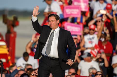 Florida Governor Ron DeSantis was one of many who spoke before Trump eventually spoke to the crowd on Monday.