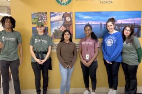 A screenshot from the Sanford Mayor’s Youth Council shows the members highlighting City Hall and the council’s achievements.