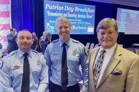 Firefighter/Paramedic Thomas Blum (left), Firefighter/Paramedic Chris Schinner and Seminole County Commissioner Lee Constantine at the Patriot Day Breakfast. 