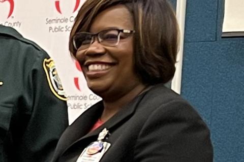 Superintendent Serita Beamon (above) at a press conference about school safety at the beginning of the year.