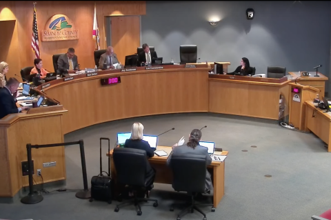 Seminole County commissioners gather in the chambers on Tuesday for their regular meeting (above).