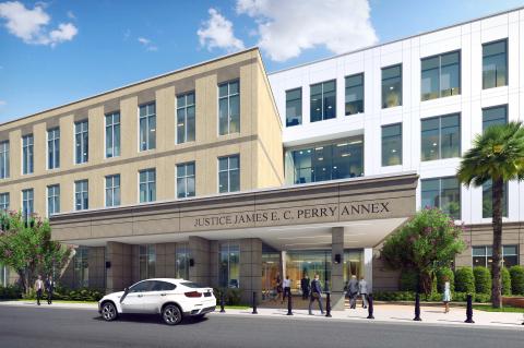 A rendering shows what the Justice James E.C. Perry Annex will look like once complete. 