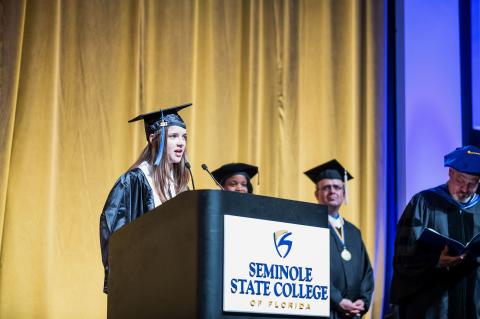 Student Government Association President Justina Nielsen delivered the student challenge during the commencement ceremony.