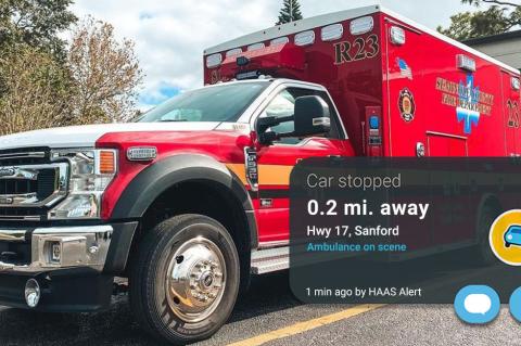 HAAS Digital Warning System for Road Safety sends real-time notices to drivers when emergency vehicles are close to their location.