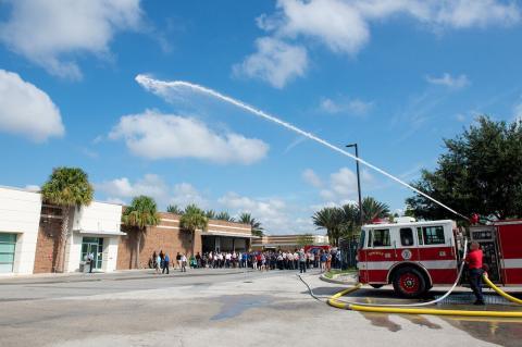 Seminole State College of Florida celebrates the recent $2 million upgrade to the Center for Public Service with the traditional “Wet Down” ceremony. 