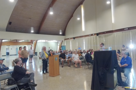 Residents gathered in the Sanford Civic Center on Tuesday for a town hall meeting about the city's vacuum sewer system.