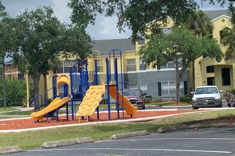 Wednesday’s shooting took place next to a playground (above) at The Overlook at Monroe Apartments.