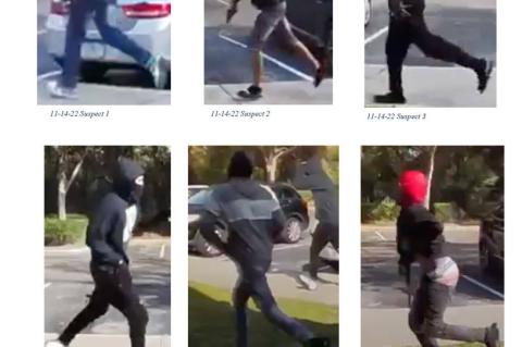 Six suspects are pictured in new surveillance footage just days before the deadly shooting occurred at Hatteras Sound Apartments.