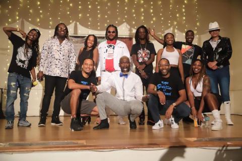 The performers for the July Showtime In Sanford show pose with winner, Antron Williams, front in bow tie. August will have two Showtime events, the regular show on Thursday, Aug. 18 and a special edition Tuesday, Aug. 23.