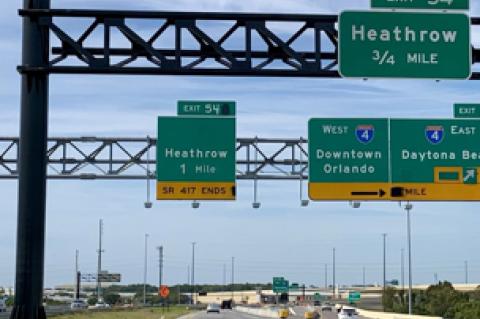5. When heading west on 417, there are two Heathrow exit signs practically on the same overhead, the first one saying 3/4 mile, the next one saying 1 mile.