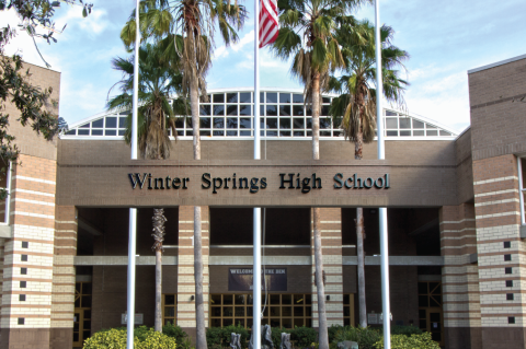 Winter Springs High School (above) was on a code red lockdown Thursday after gunfire was inaccurately reported.